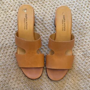 Sophia Milano Tan Leather Mules